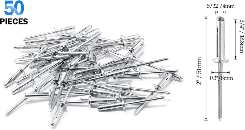 Jersvimc 5/32" x 3/4" Trifold Exploding Pop Rivets, Solid Aluminum Tri Grip Rivets Bulb Style Rivets Large Flange Rivets Big Headed Rivets for Kayak Marine Boat - 50Pcs - Image 4